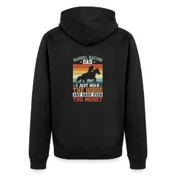 Rodeo Barrel Racing Pferd - Unisex Premium Bio Zip Hoodie - Schwarz - Hinten - Nico (187cm)