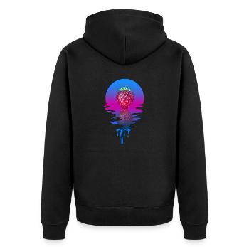 Sunset Strawberry - Unisex Premium Bio Zip Hoodie - Schwarz - Hinten - Nico (187cm)