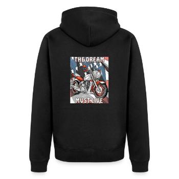 MOTORCYCLE THE DREAM MUST LIVE - Unisex Premium Organic Zip Hoodie - black - Back - Nico (187cm)