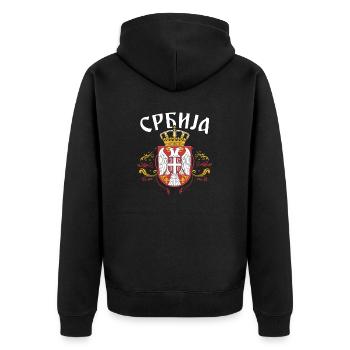 Serbien Wappen Balkan Serbia Srbija Majice Serbe - Unisex Premium Bio Zip Hoodie - Schwarz - Hinten - Nico (187cm)