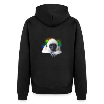 Gibbon Affe Regenbogen Niedliches kleines Primatentier - Unisex Premium Bio Zip Hoodie - Schwarz - Hinten - Nico (187cm)