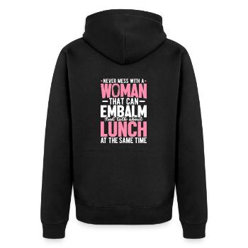 Funny Embalming Girl Funeral Director Mortuary - Unisex Premium Organic Zip Hoodie - black - Back - Nico (187cm)
