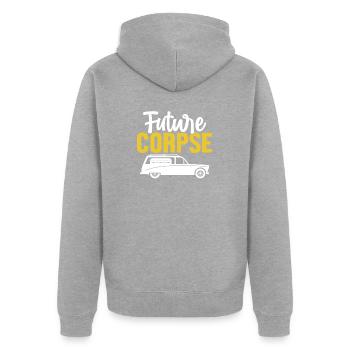 Zukunft Leiche Lustig Bestatter Einbalsamierung Beerdigung - Unisex Premium Bio Zip Hoodie - Grau meliert - Hinten - Nico (187cm)