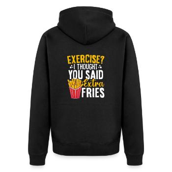 Übung Ich dachte, du hast extra Pommes lustig gesagt - Unisex Premium Bio Zip Hoodie - Schwarz - Hinten - Nico (187cm)