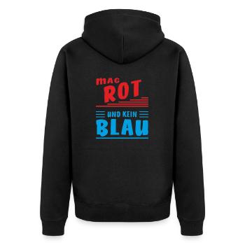 LIKES RED AND NOT BLUE - Unisex Premium Organic Zip Hoodie - black - Back - Nico (187cm)