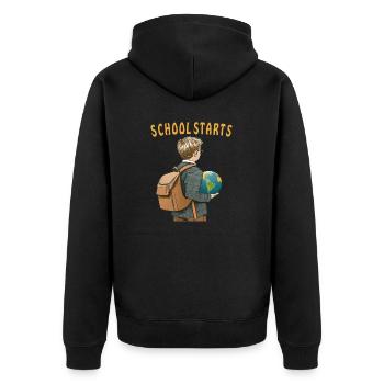 SCHOOL STARTS - Unisex Premium Organic Zip Hoodie - black - Back - Nico (187cm)