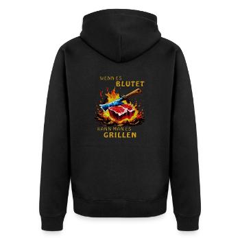 STEAK IF IT BLEEDS YOU CAN GRILL IT - Unisex Premium Organic Zip Hoodie - black - Back - Nico (187cm)