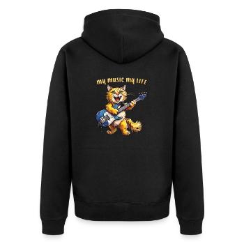 CAT GUITAR MY MUSIC MY LIFE - Unisex Premium Organic Zip Hoodie - black - Back - Nico (187cm)