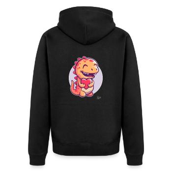 Cute little dinosaur dragon with a heart for love - Unisex Premium Organic Zip Hoodie - black - Back - Nico (187cm)
