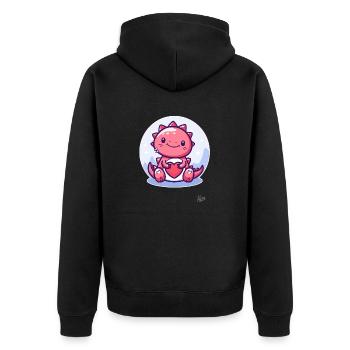 Cute Lucky Dino Dragon with Heart for Love - Unisex Premium Organic Zip Hoodie - black - Back - Nico (187cm)