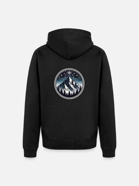 Majestätischer Berg und Sternenhimmel - Unisex Premium Bio Zip Hoodie - Schwarz