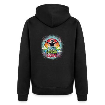 Live Laugh Love Regenbogen Design - Unisex Premium Bio Zip Hoodie - Schwarz - Hinten - Nico (187cm)