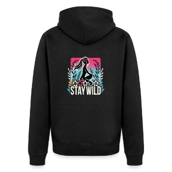 Stay Wild Silhouette mit Blumen - Unisex Premium Bio Zip Hoodie - Schwarz - Hinten - Nico (187cm)