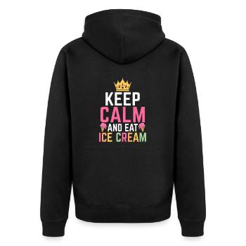 Bleib ruhig und iss Eis Lustiges Eis - Unisex Premium Bio Zip Hoodie - Schwarz - Hinten - Nico (187cm)