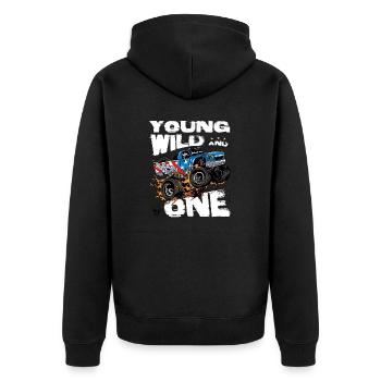 Young, Wild and 1st Birthday Boy Monster Truck - Unisex Premium Organic Zip Hoodie - black - Back - Nico (187cm)