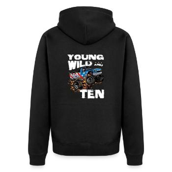 m Young, Wild and 10th Birthday Boy Monster Truck - Unisex Premium Organic Zip Hoodie - black - Back - Nico (187cm)