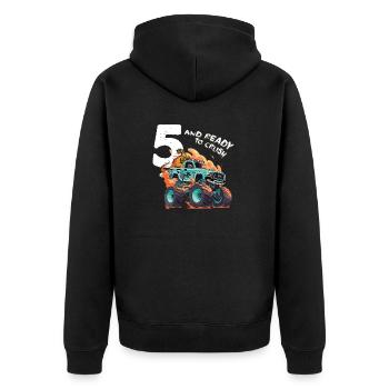 5. Geburtstagsgeschenk Jungs, 5 & bereit zum Zerquetschen - Unisex Premium Bio Zip Hoodie - Schwarz - Hinten - Nico (187cm)