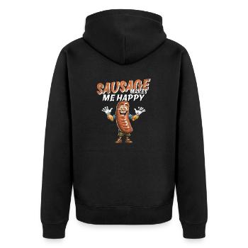 SAUSAGE MAKES ME HAPPY - Unisex Premium Organic Zip Hoodie - black - Back - Nico (187cm)