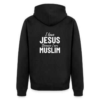 Ich liebe Jesus, weil ich Muslim bin Islamischer Jesus - Unisex Premium Bio Zip Hoodie - Schwarz - Hinten - Nico (187cm)