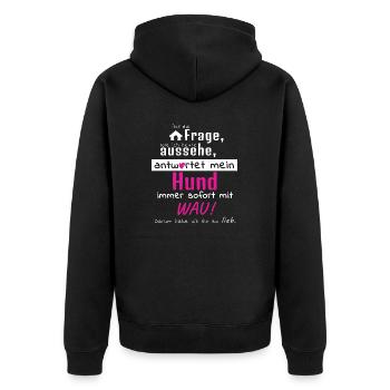 Hundeschule Hundeliebe Hundeliebhaber Spruch Wau! - Unisex Premium Bio Zip Hoodie - Schwarz - Hinten - Nico (187cm)