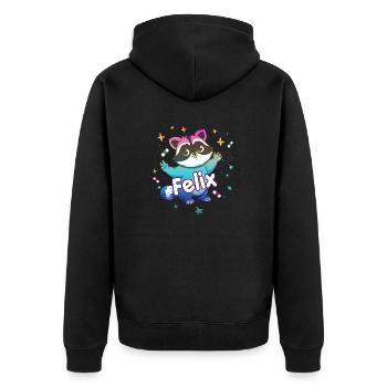 FELIX - Schöner Jungen Name mit süßem Waschbär - Unisex Premium Bio Zip Hoodie - Schwarz - Hinten - Nico (187cm)