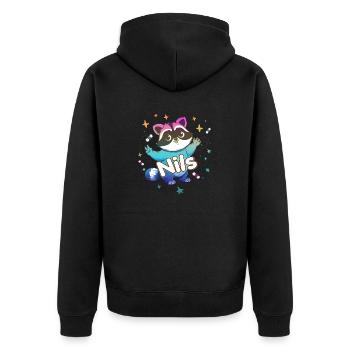 NILS - Beautiful boy name with cute raccoon - Unisex Premium Organic Zip Hoodie - black - Back - Nico (187cm)