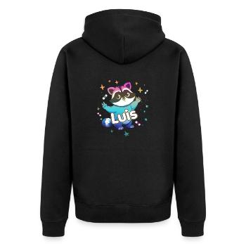 LUIS - Beau nom de garçon avec un raton laveur mignon - Veste à capuche bio Premium Unisexe - noir - Dos - Nico (187cm)