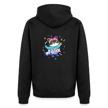 FÉLIX - Schöner Jungen Name mit süßem Waschbär - Unisex Premium Bio Zip Hoodie - Schwarz - Hinten - Nico (187cm)