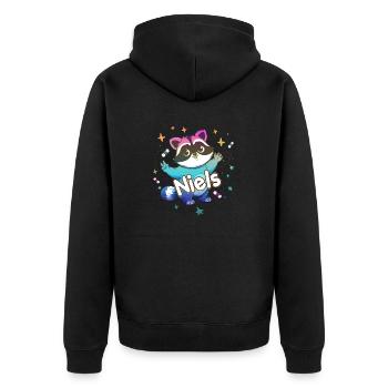 NIELS - Schöner Jungen Name mit süßem Waschbär - Unisex Premium Bio Zip Hoodie - Schwarz - Hinten - Nico (187cm)