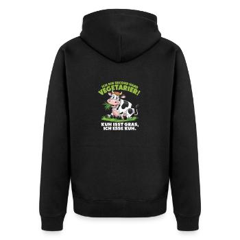 Ich Bin Second Hand Vegetarier Kuh Isst Gras Ich - Unisex Premium Bio Zip Hoodie - Schwarz - Hinten - Nico (187cm)