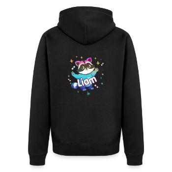 LIAM - Beau nom de garçon avec un raton laveur mignon - Veste à capuche bio Premium Unisexe - noir - Dos - Nico (187cm)