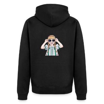 Cooles Mädchen Mit Sonnenbrille Und Zöpfen - Unisex Premium Bio Zip Hoodie - Schwarz - Hinten - Nico (187cm)