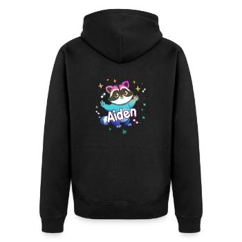 AIDEN - Beautiful boy name with cute raccoon - Unisex Premium Organic Zip Hoodie - black - Back - Nico (187cm)
