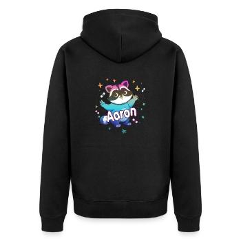 AARON - Beautiful boy name with cute raccoon - Unisex Premium Organic Zip Hoodie - black - Back - Nico (187cm)