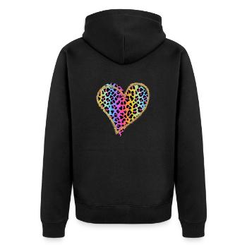 Love Cheetah Leopard Print Heart Valentine's Day - Unisex Premium Organic Zip Hoodie - black - Back - Nico (187cm)