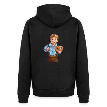 KIND JUNGE BRETZEL - Unisex Premium Bio Zip Hoodie - Schwarz - Hinten - Nico (187cm)