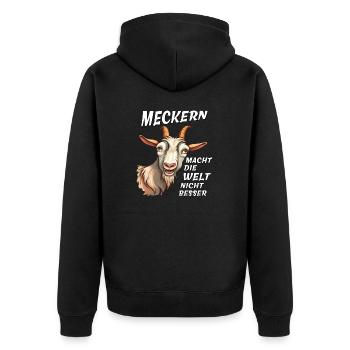 ZIEGE MECKERN MACHT WELT NICHT BESSER - Unisex Premium Bio Zip Hoodie - Schwarz - Hinten - Nico (187cm)