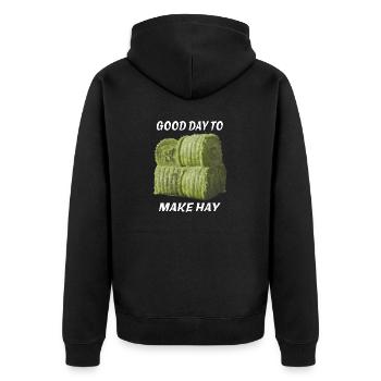 GOOD DAY TO MAKE HAY - Unisex Premium Bio Zip Hoodie - Schwarz - Hinten - Nico (187cm)