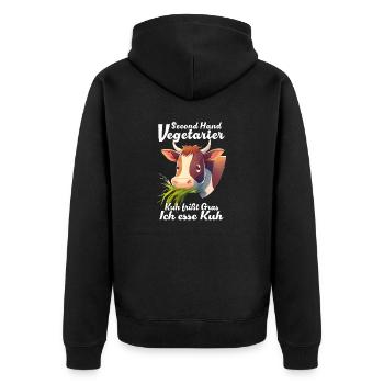 VEGETARIER KUH FRIßT GRAS - Unisex Premium Bio Zip Hoodie - Schwarz - Hinten - Nico (187cm)
