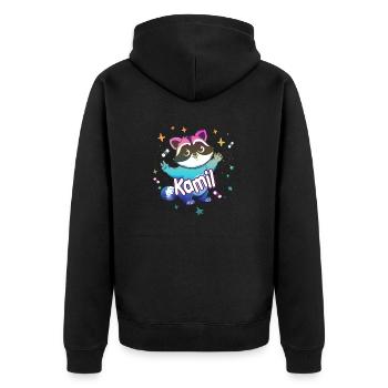 KAMIL - Beau nom de garçon avec un raton laveur mignon - Veste à capuche bio Premium Unisexe - noir - Dos - Nico (187cm)