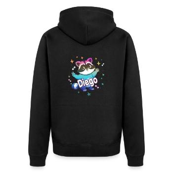 DIEGO - Beautiful boy name with cute raccoon - Unisex Premium Organic Zip Hoodie - black - Back - Nico (187cm)