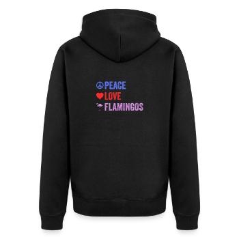 Peace Love Flamingos T-Shirt - Wading Bird Species - Unisex Premium Organic Zip Hoodie - black - Back - Nico (187cm)