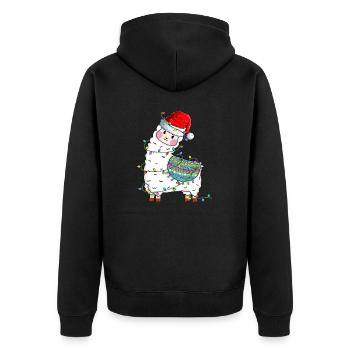 Alpaca Llama Wearing Santa Hat Xmas Christmas - Unisex Premium Bio Zip Hoodie - Schwarz - Hinten - Nico (187cm)