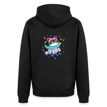 ILYAS - Beautiful boy name with cute raccoon - Unisex Premium Organic Zip Hoodie - black - Back - Nico (187cm)