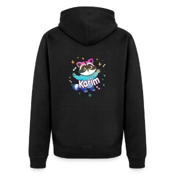 KARIM - Beautiful boy name with cute raccoon - Unisex Premium Organic Zip Hoodie - black - Back - Nico (187cm)
