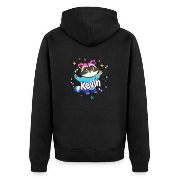 KEVIN - Beautiful boy name with cute raccoon - Unisex Premium Organic Zip Hoodie - black - Back - Nico (187cm)