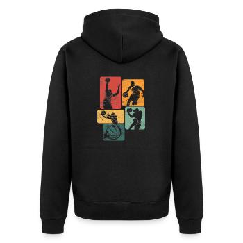 Retro Basketballspieler Baller Sport Team Jahrgang - Unisex Premium Bio Zip Hoodie - Schwarz - Hinten - Nico (187cm)