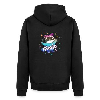 NEVIO - Schöner Jungen Name mit süßem Waschbär - Unisex Premium Bio Zip Hoodie - Schwarz - Hinten - Nico (187cm)