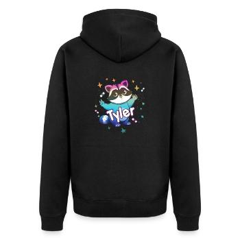 TYLER - Beautiful boy name with cute raccoon - Unisex Premium Organic Zip Hoodie - black - Back - Nico (187cm)