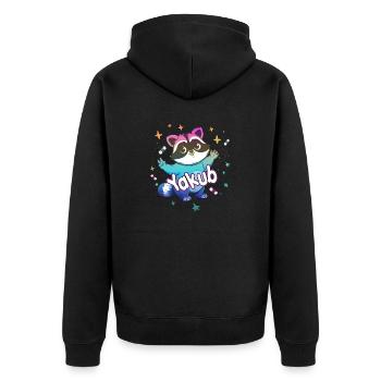 YAKUB - Schöner Jungen Name mit süßem Waschbär - Unisex Premium Bio Zip Hoodie - Schwarz - Hinten - Nico (187cm)